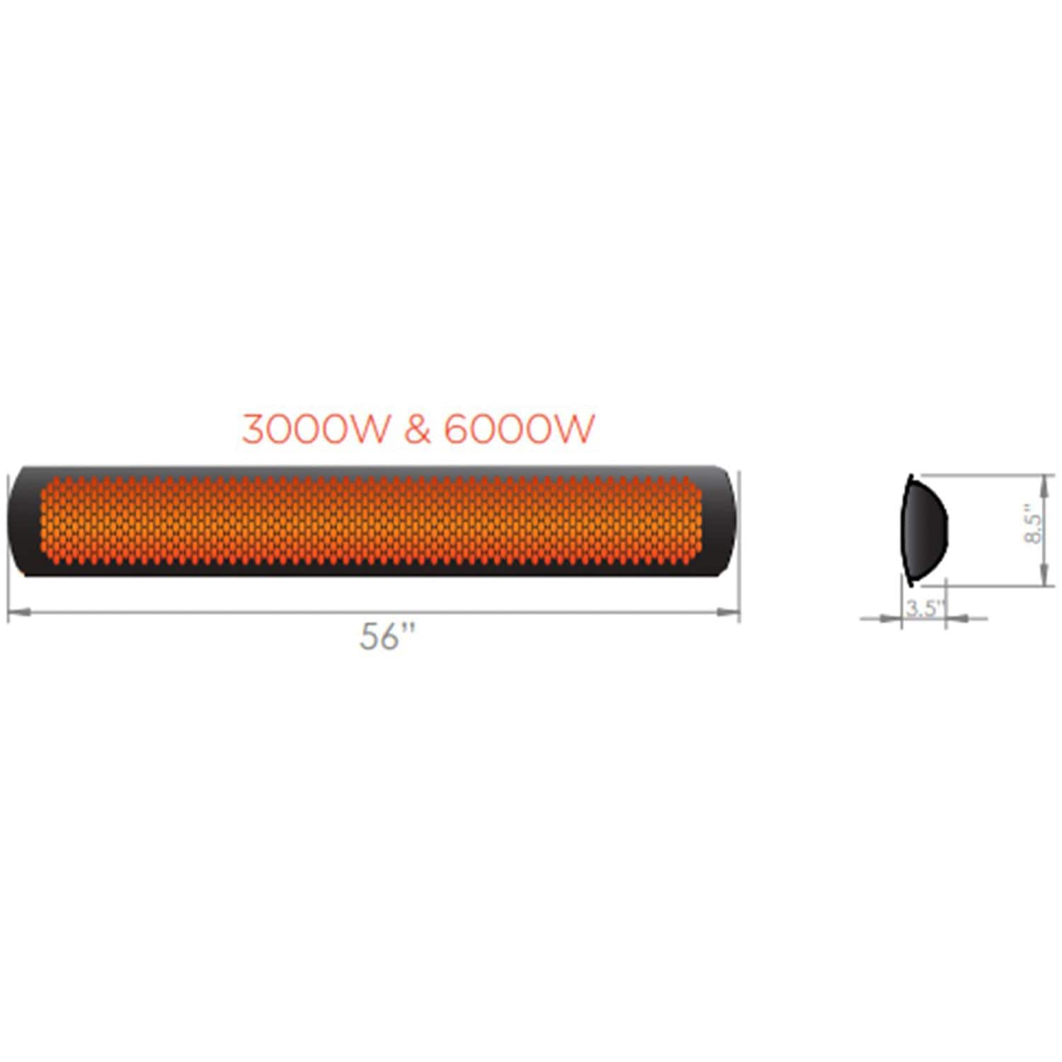 Bromic Heating Tungsten Smart-Heat 56-Inch 6000W Dual Element 277V Electric Infrared Patio Heater - White