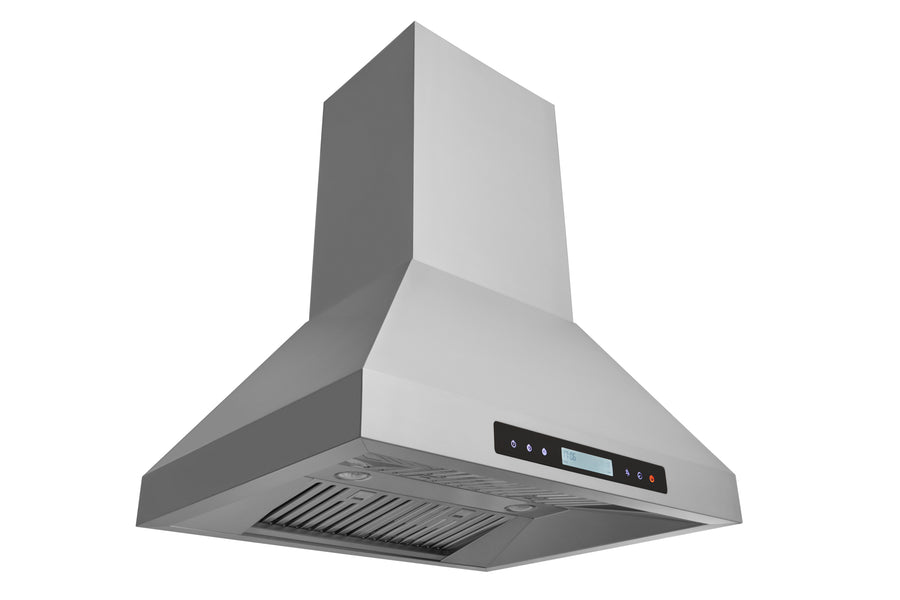 30 Inch Pyramid Canopy Style Island Canopy Range Hood with Dual Control in Stainless Steel