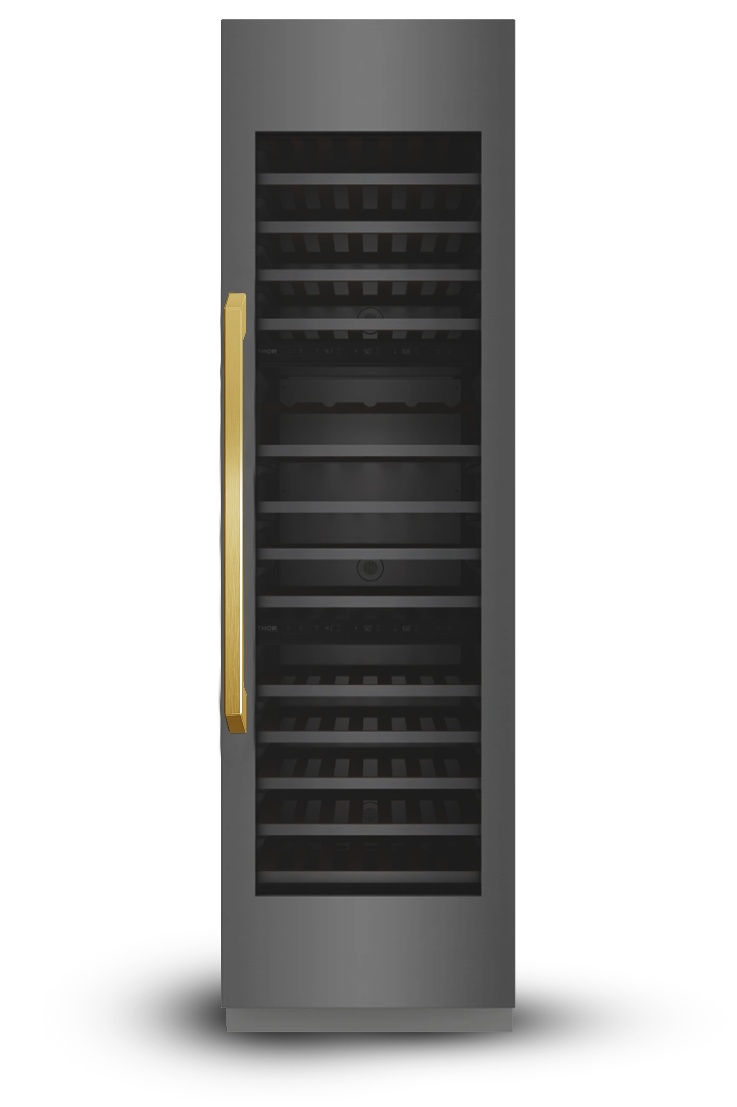Induction Hardware 24" Three Zone Built-In Wine Column, 100 Bottles, ORION Edition Black Stainless with Gold