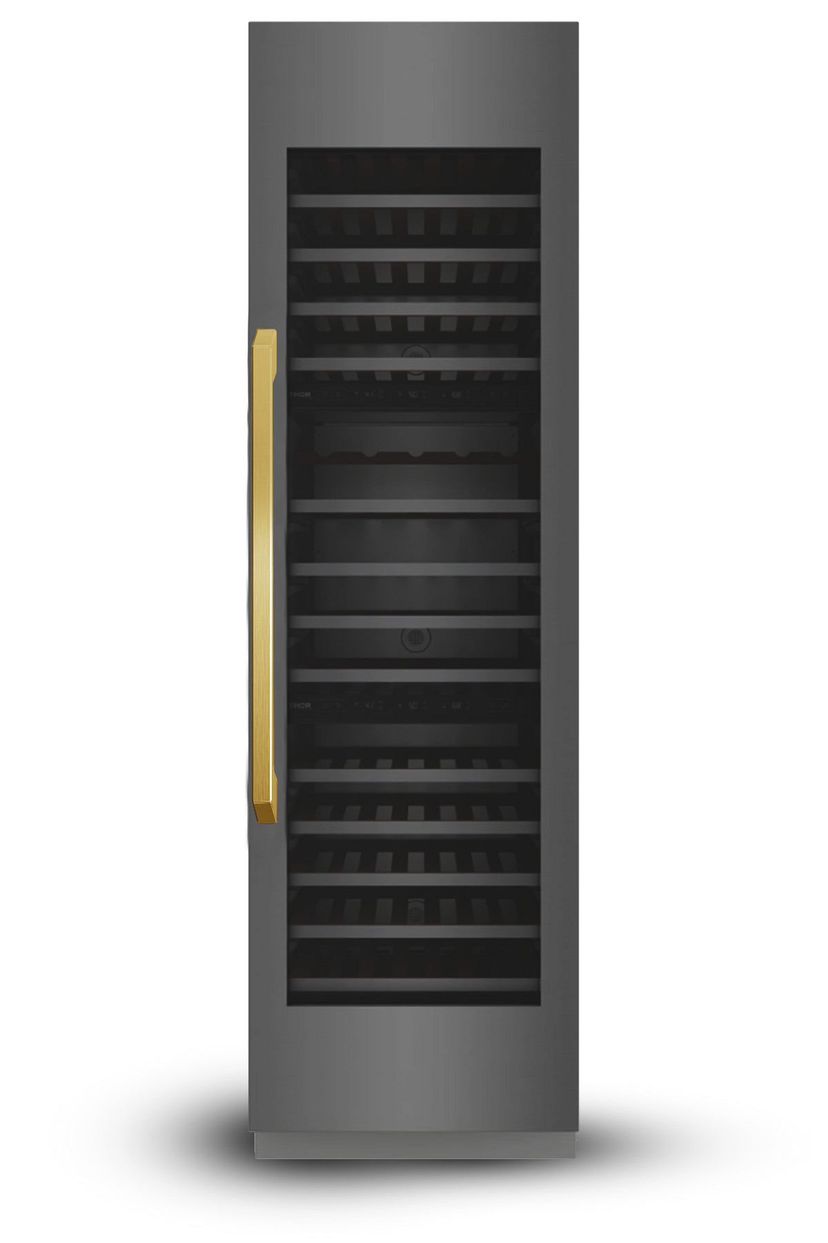Induction Hardware 24" Three Zone Built-In Wine Column, 100 Bottles, ORION Edition Black Stainless with Gold