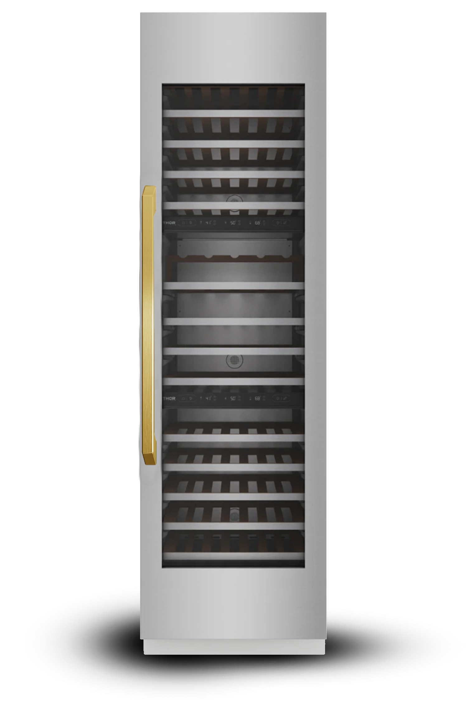 Induction Hardware 24" Three Zone Built-In Wine Column, 100 Bottles, VEGA Edition Stainless Steel with Gold