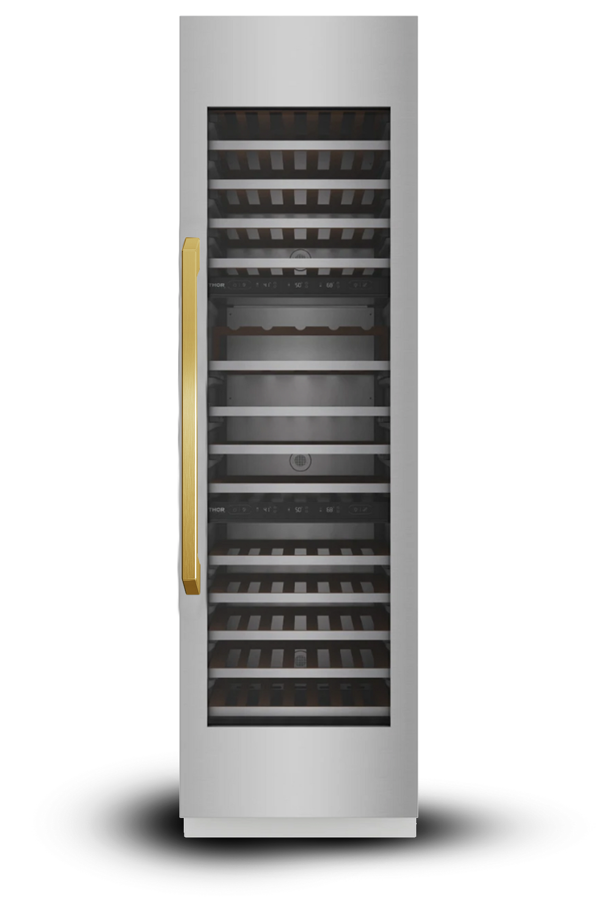 Induction Hardware 24" Three Zone Built-In Wine Column, 100 Bottles, VEGA Edition Stainless Steel with Gold