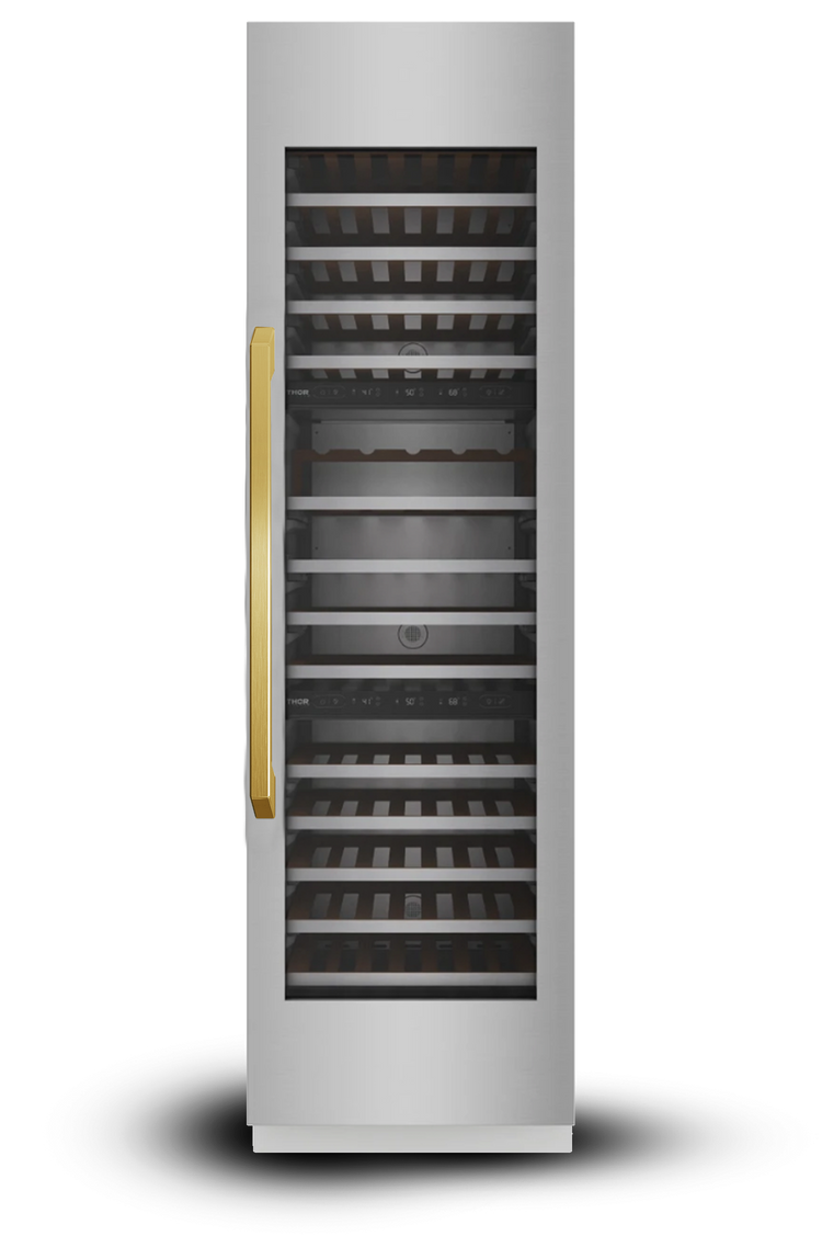 Induction Hardware 24" Three Zone Built-In Wine Column, 100 Bottles, VEGA Edition Stainless Steel with Gold