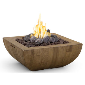 American Fyre Designs Natural Gas 36 Bordeaux Square Reclaimed Wood Fire Bowl in French Barrel Oak