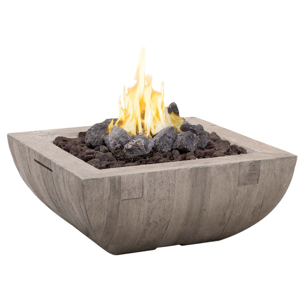 American Fyre Designs Propane 36 Bordeaux Square Reclaimed Wood Fire Bowl in Silver Pine