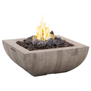 American Fyre Designs Propane 36 Bordeaux Square Reclaimed Wood Fire Bowl in Silver Pine