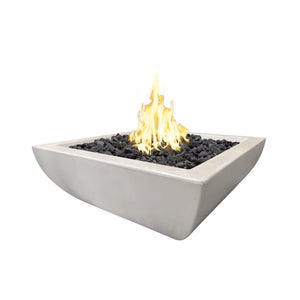 American Fyre Designs Propane 30 Bordeaux Petite Square Fire Bowl in White Aspen