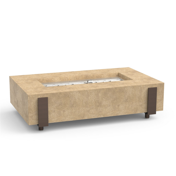 American Fyre Designs Natural Gas Iron Saddle Firetable in Travertine