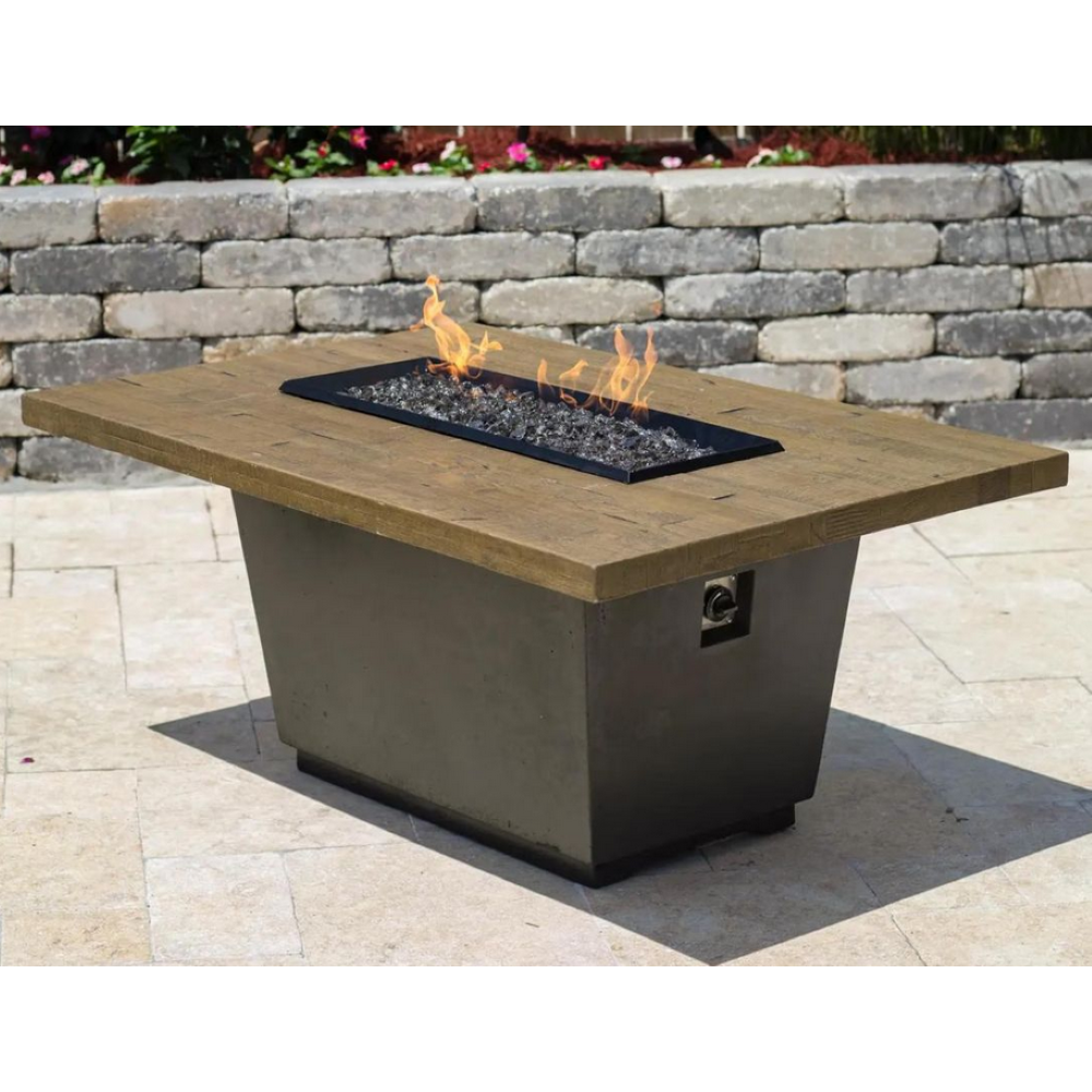 American Fyre Designs Natural Gas Cosmopolitan Rectangle Reclaimed Wood Firetable in French Barrel Oak view 2