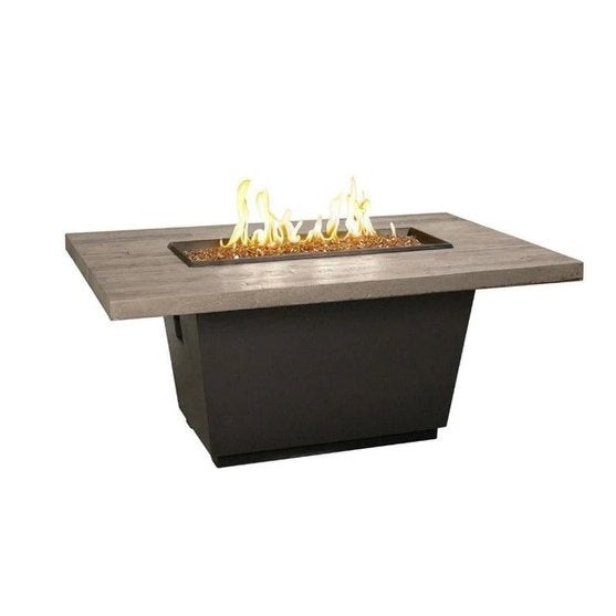 American Fyre Designs Propane Cosmopolitan Rectangle Reclaimed Wood Firetable in Silver Pine