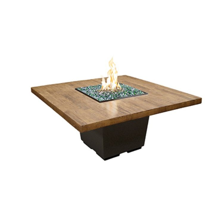 American Fyre Designs Propane Cosmopolitan Square Dining Firetable in French Barrel Oak