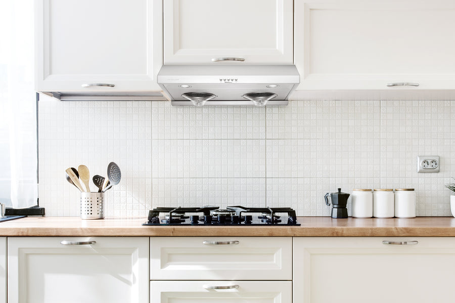 30 Inch Classic Under Cabinet Range Hood with Push Button and Grease Catchers in Stainless Steel