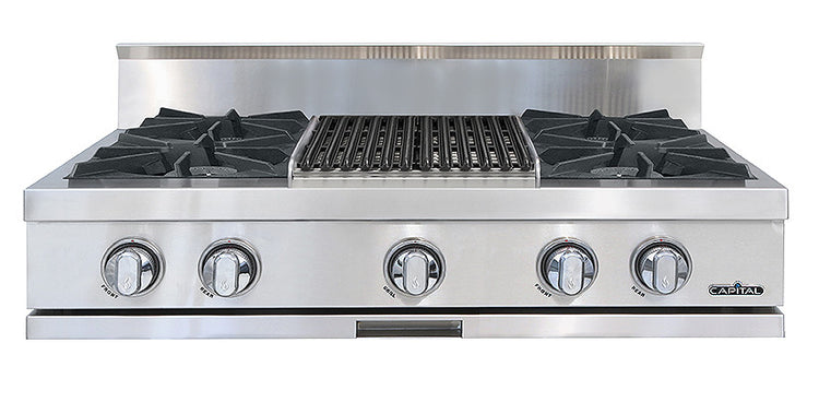 CGRT362B2N Capital 36" Gas Rangetop with 4 Open Burners and 12" Grill - Natural Gas - Stainless Steel