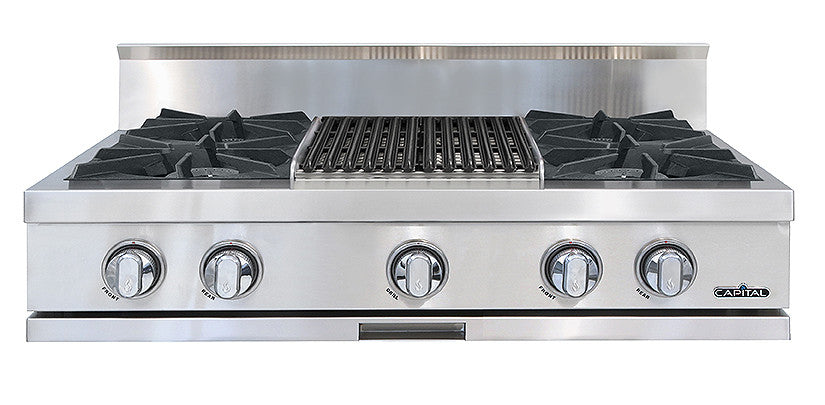 CGRT362B2L Capital 36" Gas RangeTop with 4 Open Burners and 12" Grill - Liquid Propane - Stainless Steel