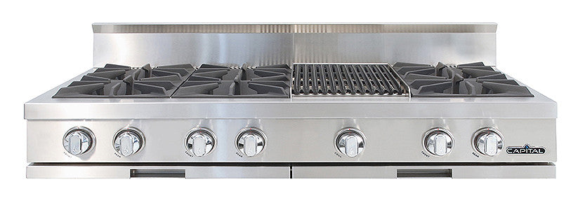 CGRT484B2N Capital 48" Gas Rangetop with 6 Open Burners and 12" Grill - Natural Gas - Stainless Steel