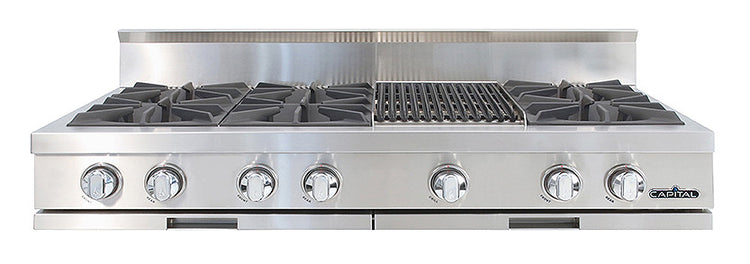 CGRT484B2N Capital 48" Gas Rangetop with 6 Open Burners and 12" Grill - Natural Gas - Stainless Steel