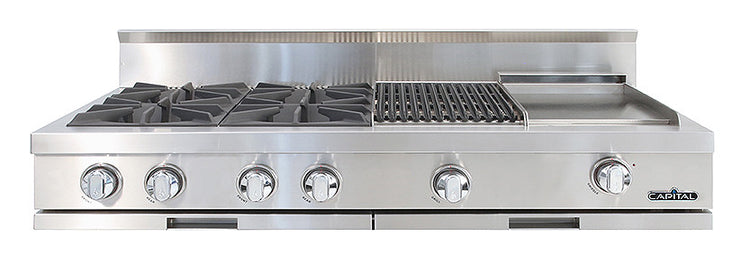 CGRT484BGL Capital 48" Rangetop with 4 Open Burners and 12" Grill and 12" Griddle - Liquid Propane - Stainless Steel