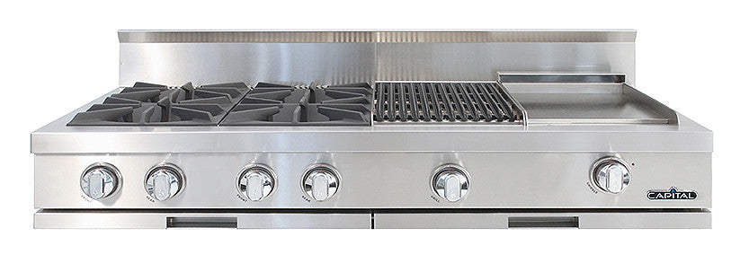 CGRT484BGN Capital 48" Gas Rangetop with 4 Open Burners and 12" Grill and 12" Griddle - Natural Gas - Stainless Steel
