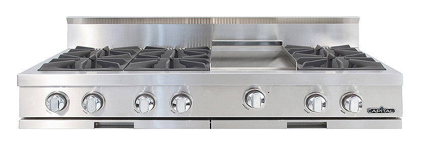 CGRT484G2N Capital 48" Gas Rangetop with 6 Open Burners and 12" Griddle - Natural Gas - Stainless Steel