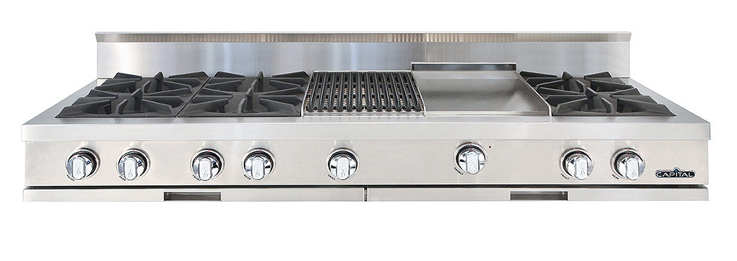 CGRT604BG2N Capital 60" Gas Rangetop with 6 Open Burners and 12" Grill and 12" Griddle - Natural Gas - Stainless Steel