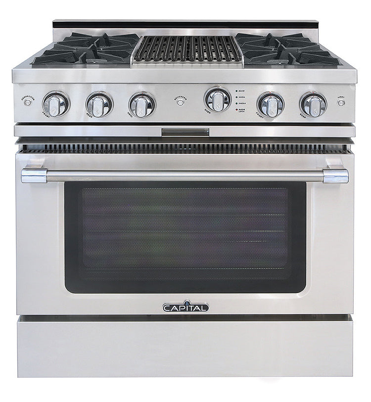 CGSR362B2L Capital Grand Chef 36" Gas Range with 4 Open Burners and 12" Grill - Liquid Propane - Stainless Steel