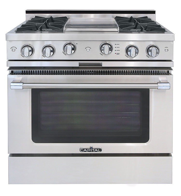 CGSR362G2L Capital Grand Chef 36" Gas Range with 4 Open Burners and 12" Griddle - Liquid Propane - Stainless Steel