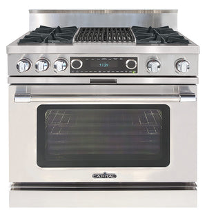 COB362B2N Capital 36" Grand Chef Dual Fuel Range with 4 Open Burners + 12" Grill with Commercial Grates - Natural Gas - Stainless Steel