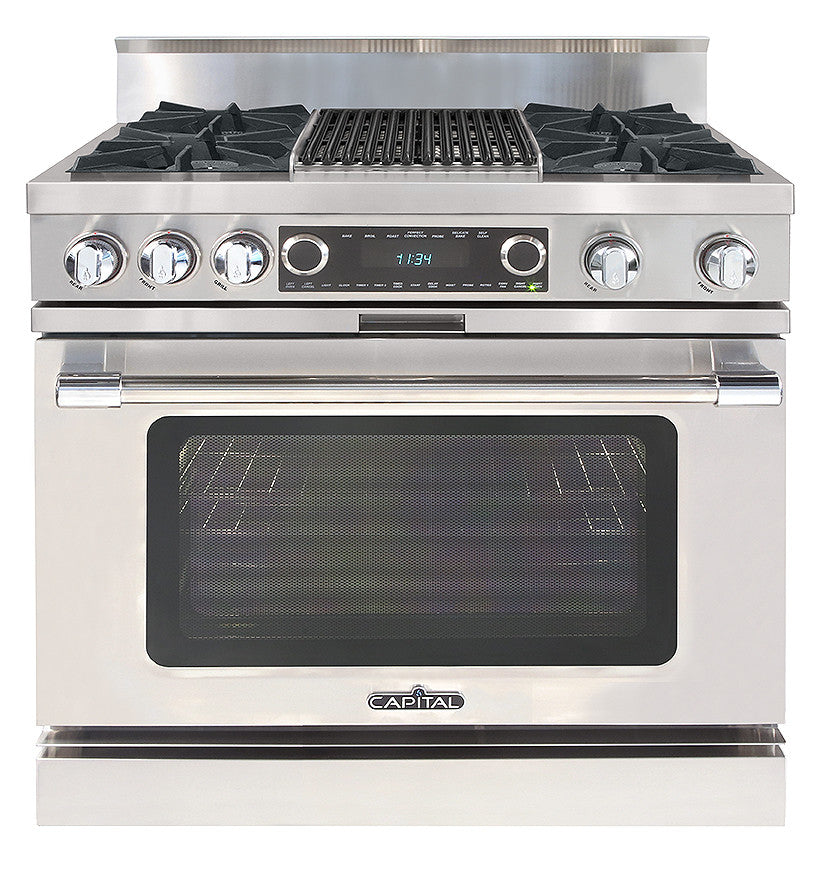 COB362B2N Capital 36" Grand Chef Dual Fuel Range with 4 Open Burners + 12" Grill with Commercial Grates - Natural Gas - Stainless Steel