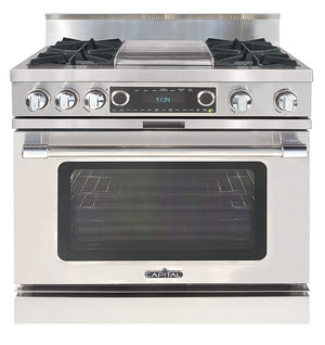 COB362G2N Capital 36" Grand Chef Dual Fuel Range with 4 Open Burners + 12" Thermo-Griddle - Natural Gas - Stainless Steel