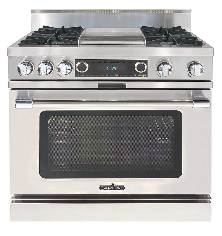 COB362G2L Capital 36" Grand Chef Dual Fuel Range with 4 Open Burners + 12" Thermo-Griddle - Liquid Propane - Stainless Steel