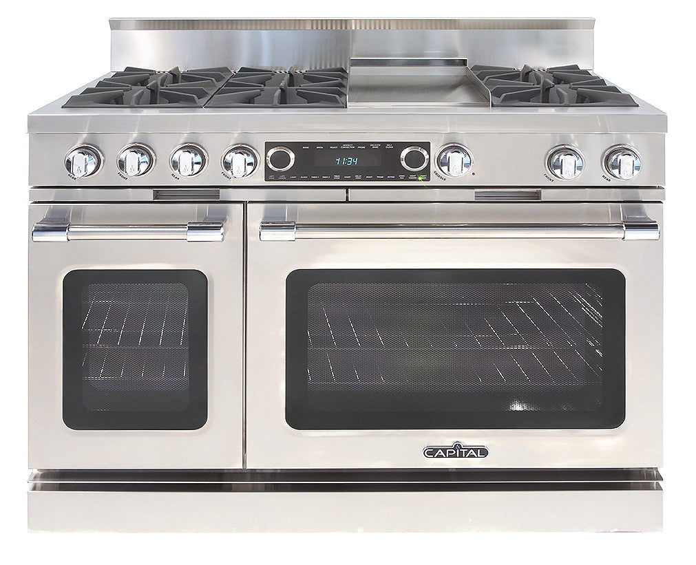 COB484G2LP Capital 48" Grand Chef Dual Fuel Range with 6 Open Burners + 12" Thermo Griddle - Liquid Propane - Stainless Steel