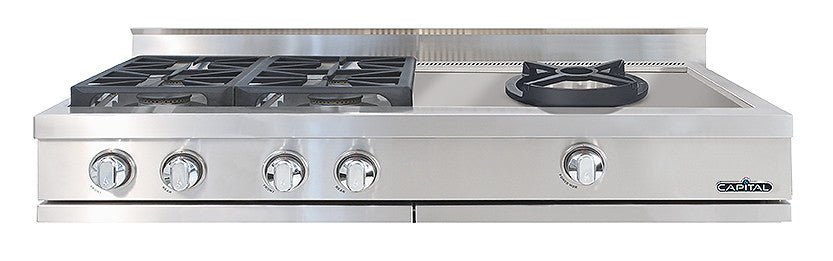 GRT484WN Capital 48" Gas Rangetop with 4 Sealed Burners and Wok Burner - Natural Gas - Stainless Steel