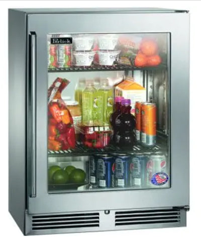 Perlick 24" Depth Signature Series Sottile Refrigerator - Stainless Steel Glass Door - Left Hinge - HH24RS-4-3L