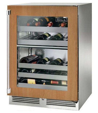 24 Inch Dual Zone Wine Reserve with 32 Bottle Capacity, Full-Extension Shelves, LED Lighting, Digital Thermostat, Door Alarm, and 45°F - 65°F Temperature Range: Panel Ready Glass Door, Left Hinge Door Swing
 - HP24DS-4-4L