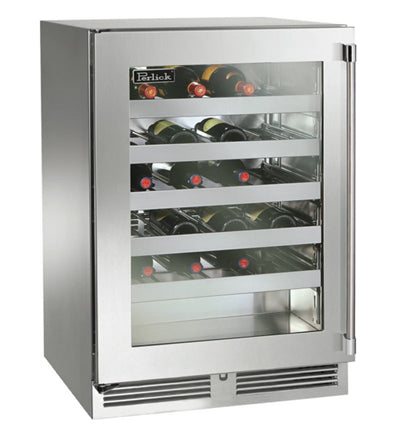 Perlick 24" Wide Signature Series 45 Bottle Single Zone Stainless Steel Left Hinge Wine Refrigerator - HP24WS-4-3L