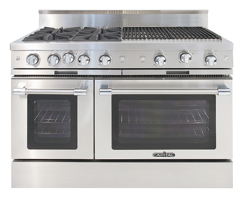MCOR484BBL Capital 48" Classic Chef Gas Gas Range with 4 Open Burners + 24" Grill- Liquid Propane - Stainless Steel
