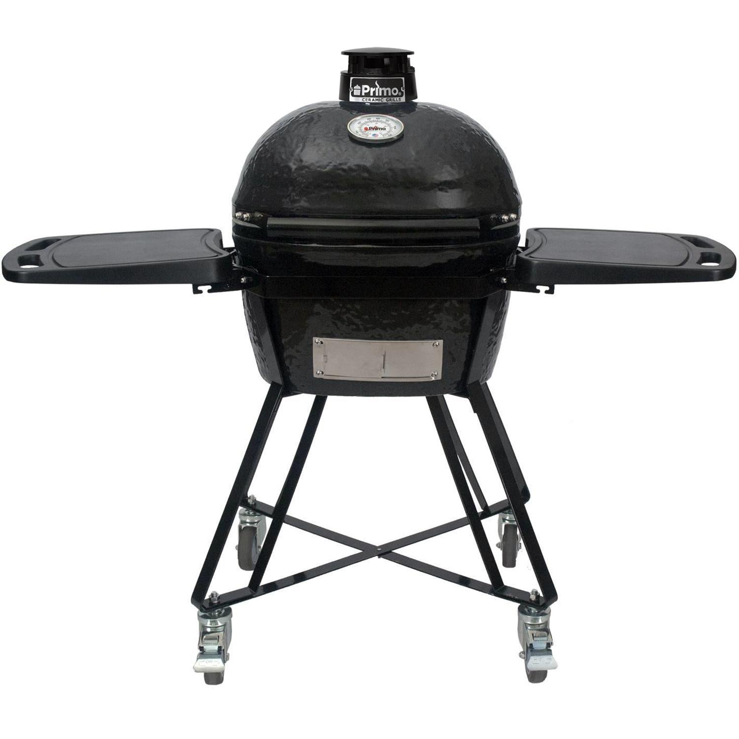 primo-all-in-one-oval-junior-200-ceramic-kamado-grill-with-cradle-side-shelves-and-stainless-steel-grates-pgcjrc