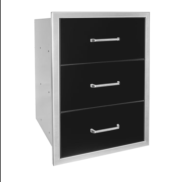 Wildfire 19 X 26 304 Black SS Triple Access Drawer - WFTDW1926-BSS