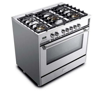 36" Freestanding Dual Fuel Range with 5 Sealed Burners, 5.0 cu. ft. Oven, Storage Drawer, Continuous Grates, Dual Convection Fans, Glide Rack Support and Soft Close Hinges: Stainless Steel - 4-Prong Range Cord Required
 - VDFSGE365SS