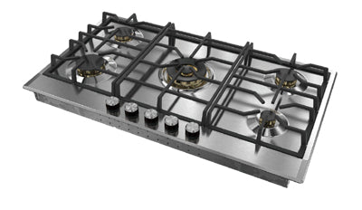 36 Inch Gas Cooktop with 5 Brass Sealed Burners, Continuous Grates, Flame Failure Safety, Soft Touch Rubberized Knobs, and LP Kit Included
 - VDGCT536FSS