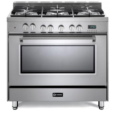 36 Inch Freestanding Dual Fuel Range with 5 Sealed Gas Burners, 4 cu. ft. Oven, Storage Compartment, Cast-Iron Grates, European Convection Oven, Electronic Ignition, Digital Clock and Timer: Stainless Steel- 4-Prong Range Cord Required
 - VPFSGE365SS