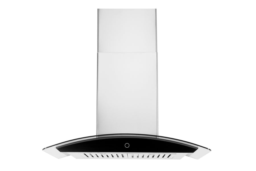 30 Inch Curve-Glass Glass Design Wall Mount Convertible Range Hood with Onxy Black Control Panel in Stainless Steel