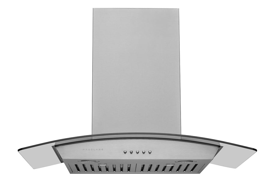 36 Inch Curve-Glass Glass Design Wall Mount Convertible Range Hood with Baffle Filter, Changeable LED in Stainless Steel