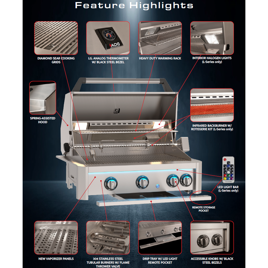 American Outdoor Grill 24" L-Series Built-In NG Grill with Backburner & Rotisserie Kit view 2