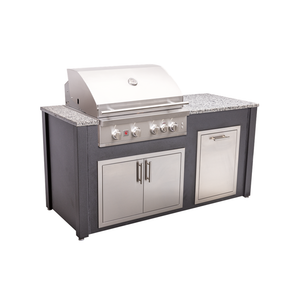 Complete Outdoor Kitchen Islands 6' Island with Grill on Left Side in Wrinkle Black Aluminum and Luna Pearl Gr