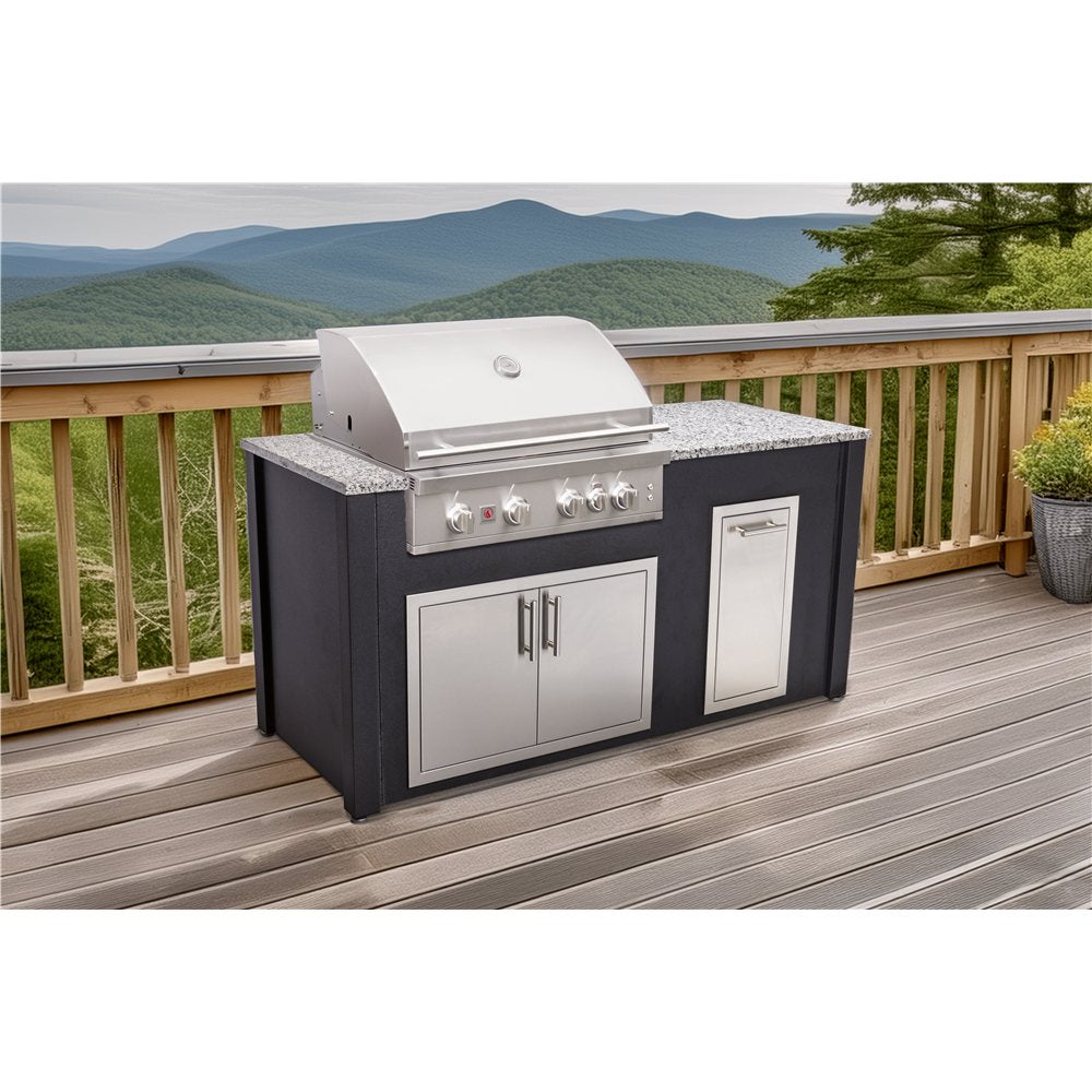 Complete Outdoor Kitchen Islands 6' Island with Grill on Left Side in Wrinkle Black Aluminum and Luna Pearl Gr view 2