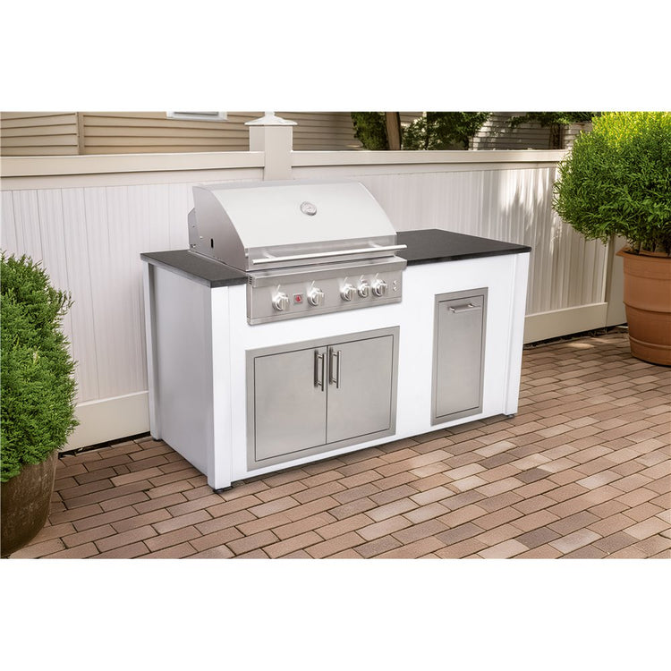 Complete Outdoor Kitchen Islands 6' Island with grill on left side in White Vein Aluminum and Black Pearl Gran view 2