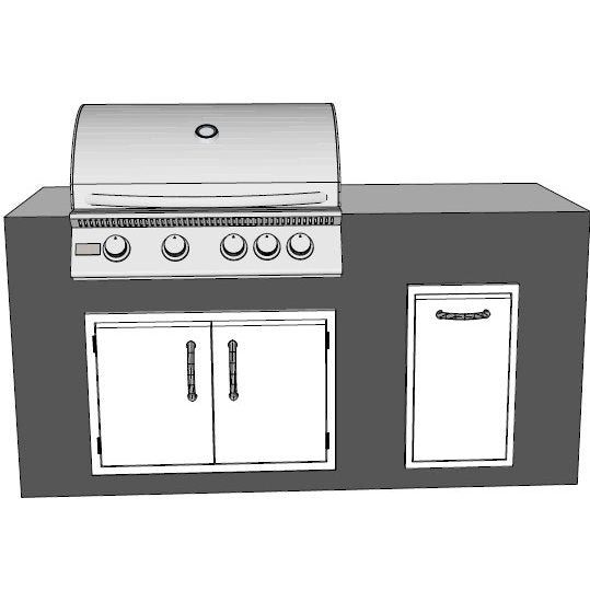 Complete Outdoor Kitchen Islands 6' Island with Grill on Left Side in Cooper Vein Aluminum and Santa Cecilia G