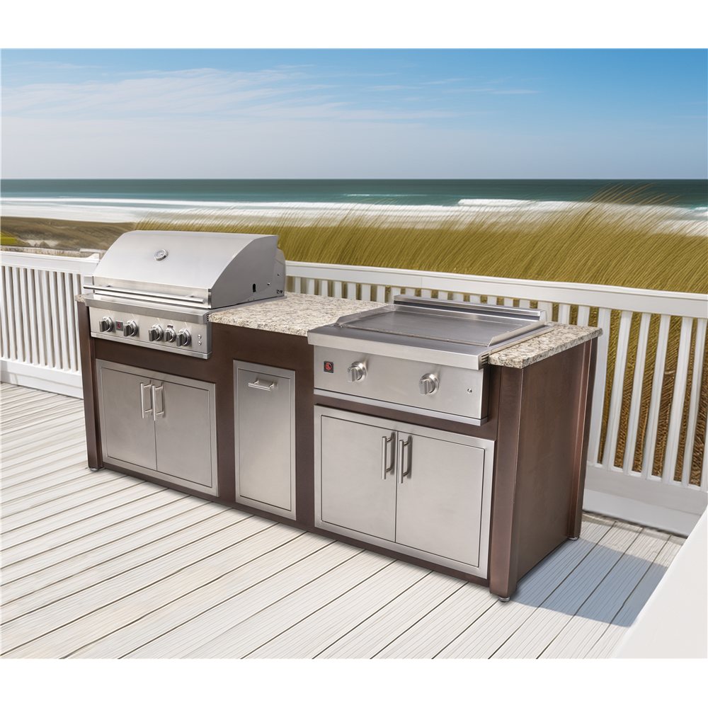 Complete Outdoor Kitchen Islands COKI CO-96 8' Island with Grill on Left Side, Griddle on Right Side. view 2