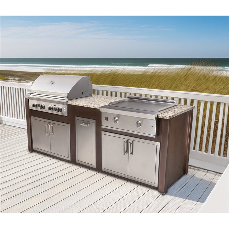 Complete Outdoor Kitchen Islands COKI CO-96 8' Island with Grill on Left Side, Griddle on Right Side. view 2